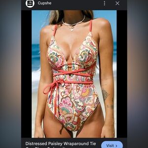 Distressed Paisley Wraparound Tie One Piece Swimsuit XS/Light Yellow